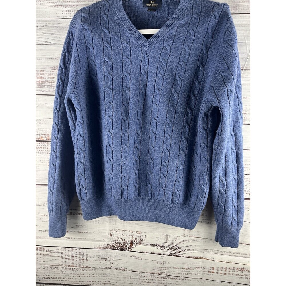 Brooks Brothers Sweater Mens L Blue Extra Fine Merino Wool Crew Neck Lightweight